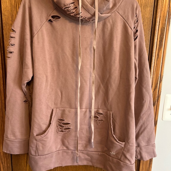 Alo Yoga Distressed Hoodie Women Size XL Mauve Hoodie - Picture 4 of 4